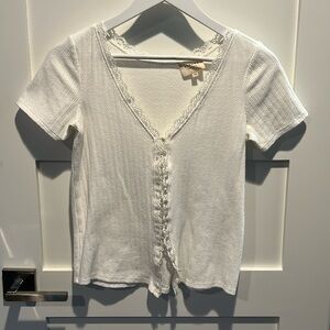 Sezane White Top T-shirt Buttons XS